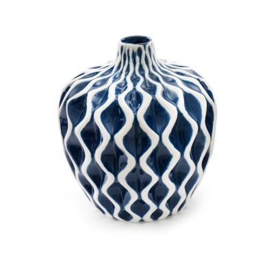 Serenity Vase Ceramic Blue With Ripple Pattern 20cm