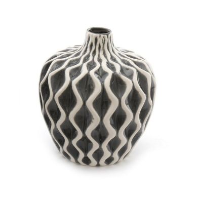 Serenity Vase Ceramic Grey With Ripple Pattern 20cm