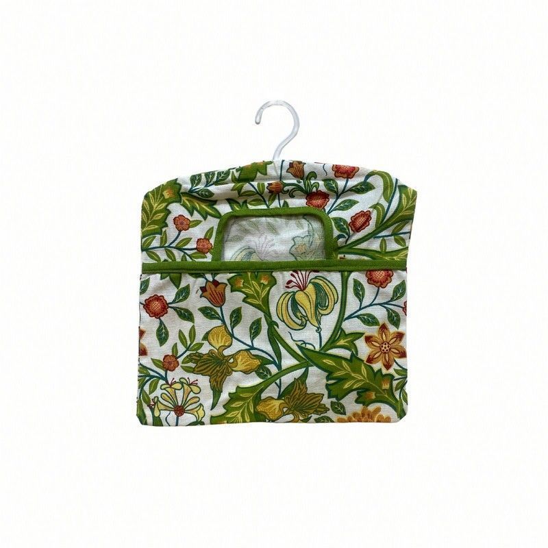 Sussex Peg Bag Cotton Green with Floral Pattern - 36cm