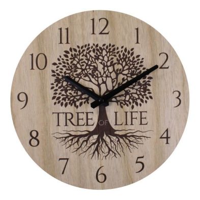 See more information about the Clock Wood with Tree of Life Pattern Wall Mounted Battery Powered - 30cm