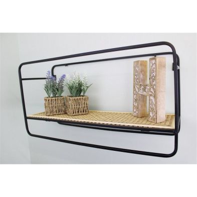 Product photograph of Contemporary Shelving Unit Metal Wicker Black 1 Shelf from QD stores
