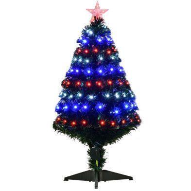 3ft Fibre Optic Christmas Tree Artificial Dark Green With Led Lights Blue Red