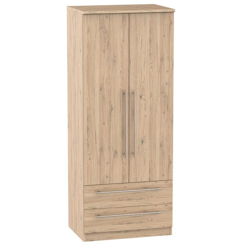 Colby Tall Wardrobe Natural 2 Doors 2 Drawers - Buy Online at QD Stores