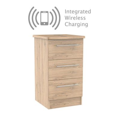 Colby Wireless Charger Slim Bedside Table Natural 3 Drawers
