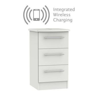 Colby Wireless Charger Slim Bedside Table Light Grey 3 Drawers