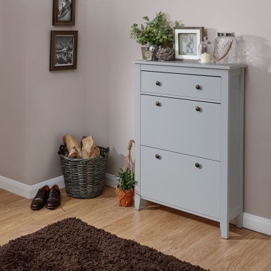 Product photograph of Hattie Tall Shoe Storage Grey 2 Doors 1 Drawer from QD stores