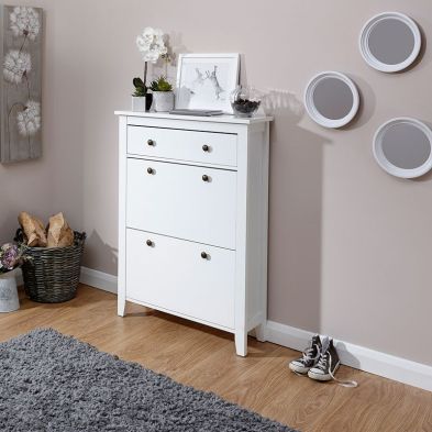 Product photograph of Hattie Tall Shoe Storage White 2 Doors 1 Drawer from QD stores