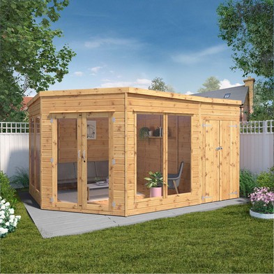 See more information about the Mercia Corner 13' 3" x 7' 2" Pent Summerhouse - Premium Dip Treated Shiplap