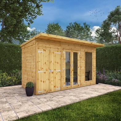 Product photograph of Mercia Maine 7 7 X 11 10 Pent Summerhouse With Side Shed - Classic 12mm Cladding Tongue Groove from QD stores