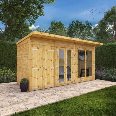 Product photograph of Mercia Maine 7 7 X 13 8 Pent Summerhouse With Side Shed - Classic 12mm Cladding Tongue Groove from QD stores