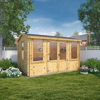 See more information about the Mercia 13' 2" x 10' 2" Reverse Apex Log Cabin - Premium 19mm Cladding Log Clad