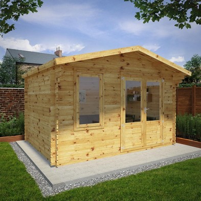 Product photograph of Mercia 13 6 X 11 3 Apex Log Cabin - Premium 28mm Cladding Log Clad from QD stores