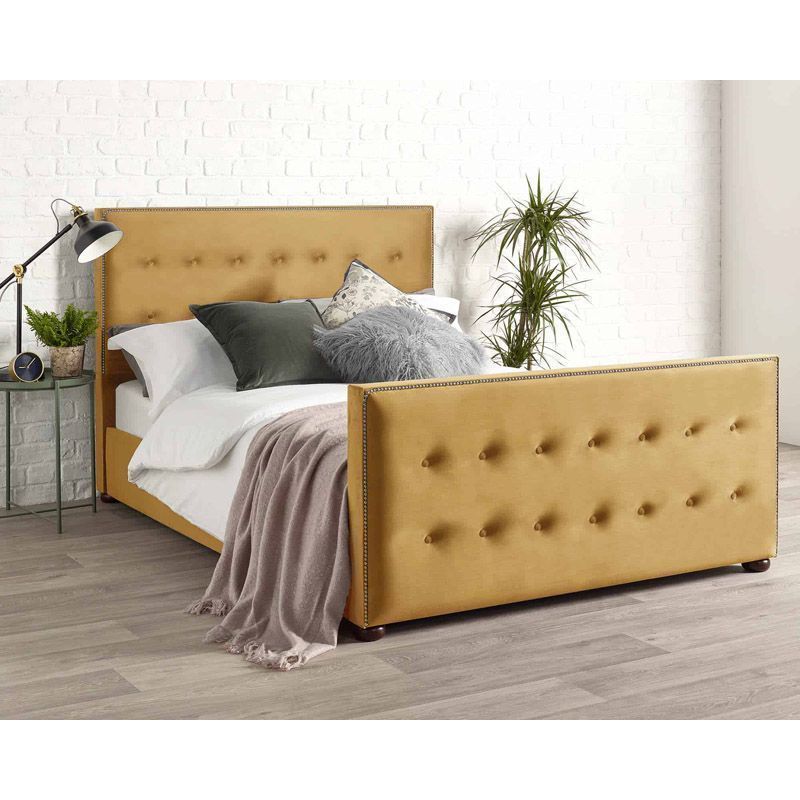 Savannah Velvet Gold 5ft King Size Bed, Gold King Size Bed Frame
