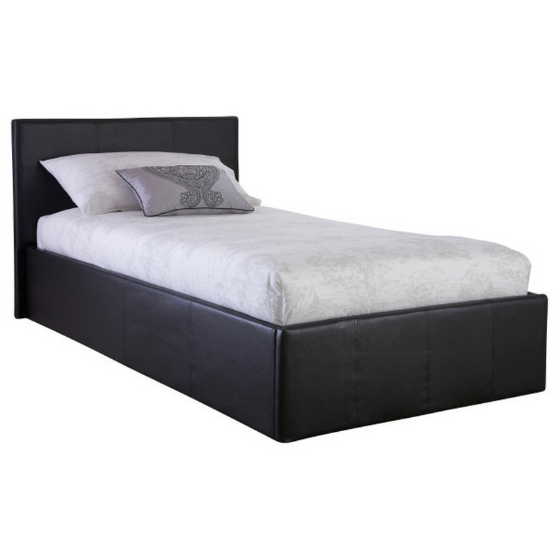 Winston Side Lift Single Ottoman Bed, Black Faux Leather Ottoman Bed