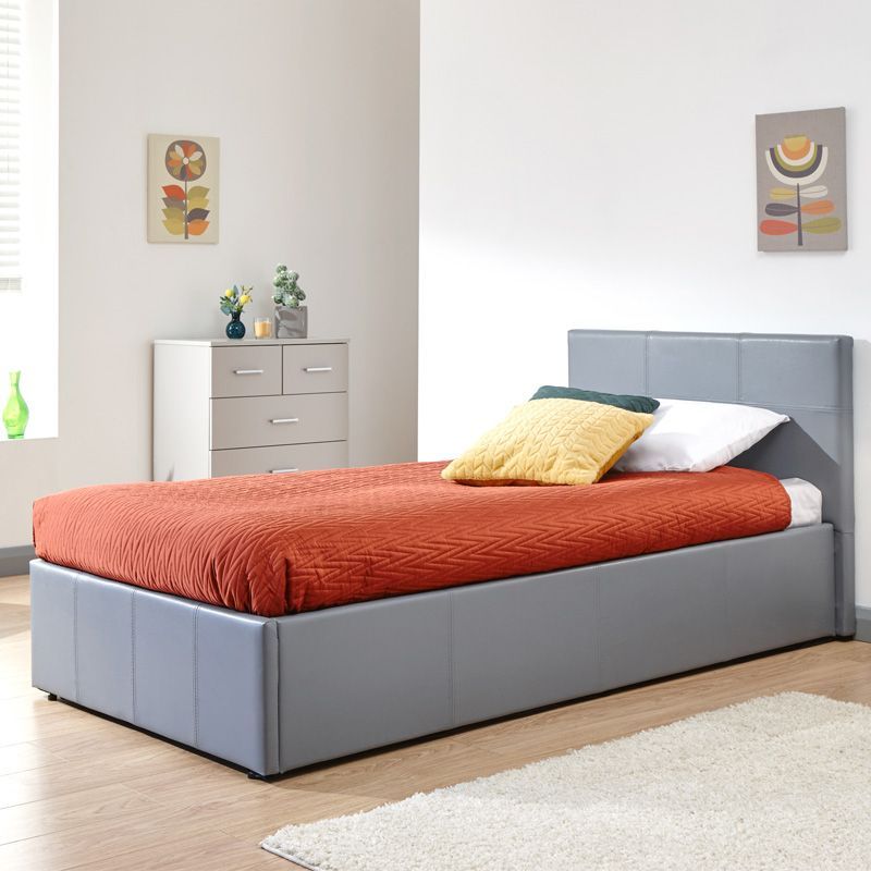 Single Ottoman Bed Grey Faux Leather, Faux Leather Ottoman Bed Frame