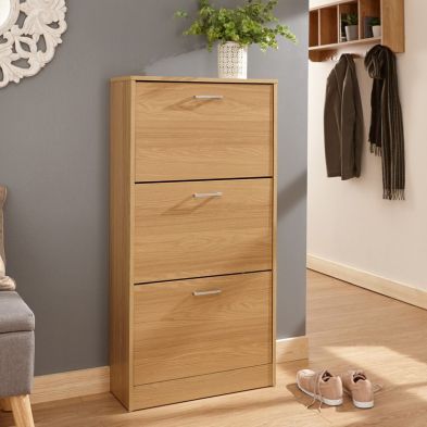 Product photograph of Stirling Tall Shoe Storage Natural 3 Doors 3 Shelves from QD stores