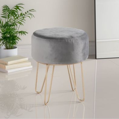 Product photograph of Hamilton Mcbride Silver Velvet Footstool from QD stores