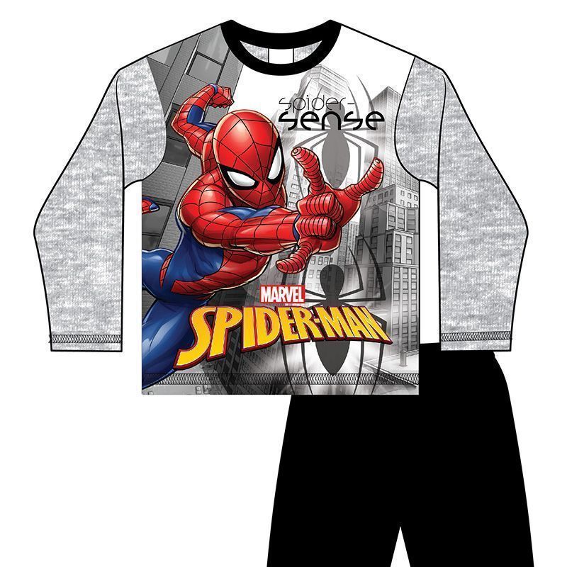 Boys Spiderman Pyjama Set Light Grey And Black - Age 5-6