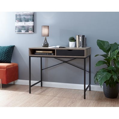 Telford Console Table Metal Wood Natural 1 Shelf 1 Drawer