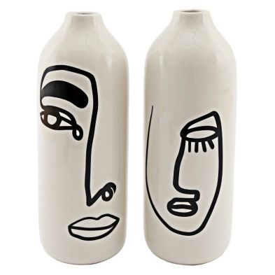 Product photograph of 2x Vase Ceramic White With Face Pattern - 23cm from QD stores
