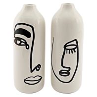 See more information about the 2x Vase Ceramic White with Face Pattern - 23cm