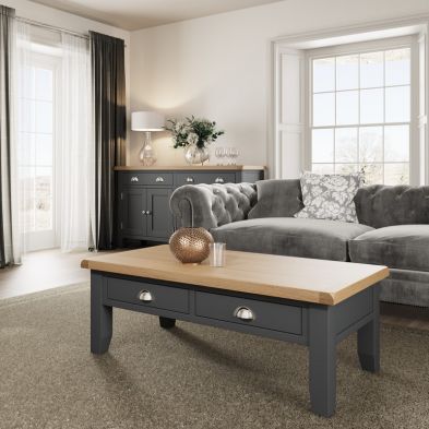 Product photograph of Lighthouse Coffee Table Oak Dark Grey 4 Drawers from QD stores