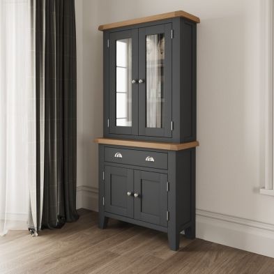 Product photograph of Lighthouse Display Cabinet Oak Dark Grey 2 Doors 2 Shelves from QD stores