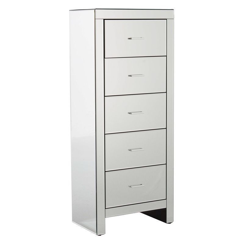 Venetian Mirrored Tall Boy Chest Of 5 Drawers Buy Online At Qd