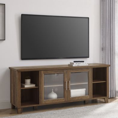 Product photograph of Classic Tv Unit Brown 6 Shelves 2 Doors from QD stores