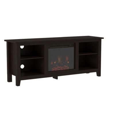 Product photograph of Faux Fire Tv Unit Dark Brown 4 Shelves from QD stores