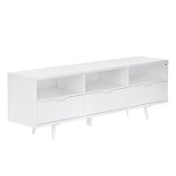 See more information about the Essentials Console Table White 3 Shelves 3 Drawers
