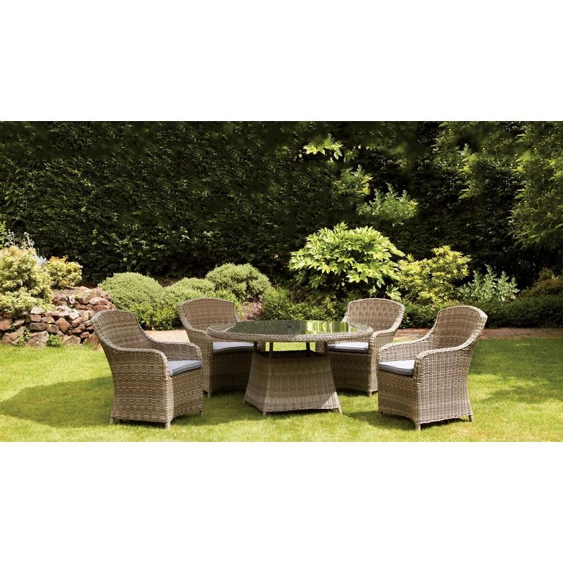 Wentworth Rattan Garden Patio Dining Set by Royalcraft - 4 Seats Grey Cushions