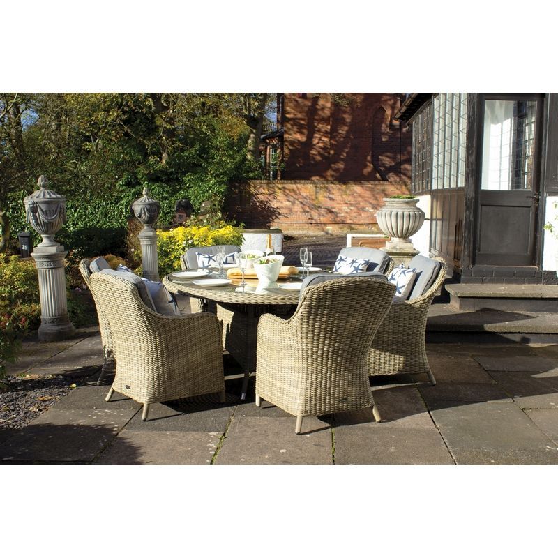 Wentworth Rattan Garden Patio Dining Set by Royalcraft - 6 Seats Grey Cushions
