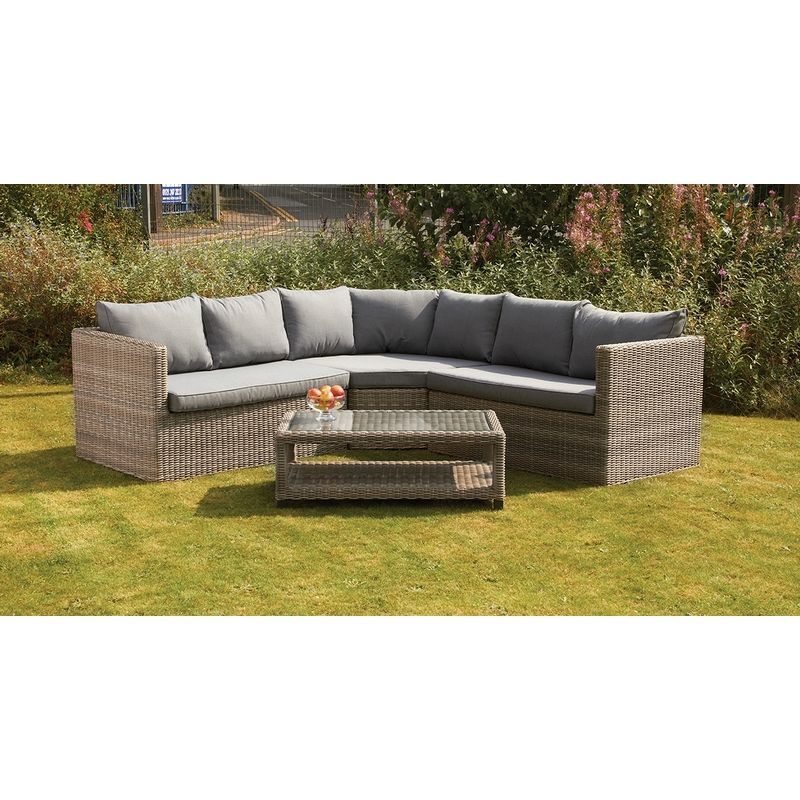 Wentworth Rattan Garden Corner Sofa by Royalcraft - 7 Seats Grey Cushions