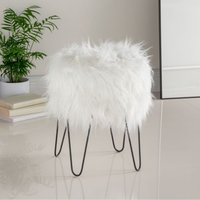 Product photograph of Hamilton Mcbride Cream Fur Footstool from QD stores