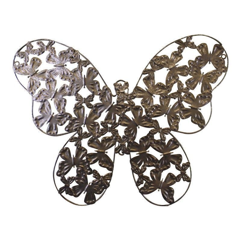 Butterfly Wall Art Metal Silver Hanging - 50cm