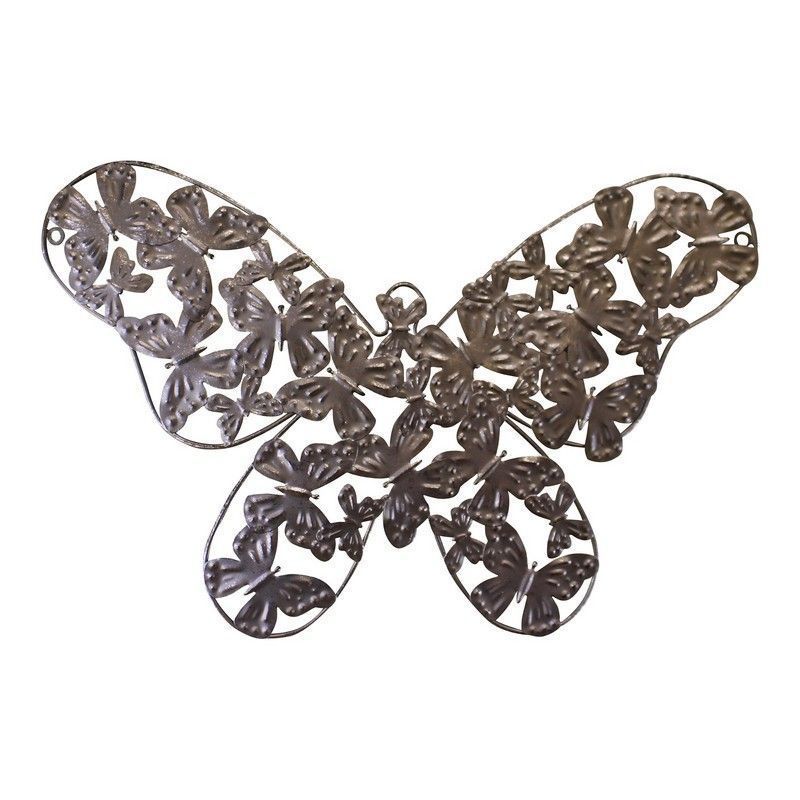 Butterfly Wall Art Metal Silver Hanging - 48cm