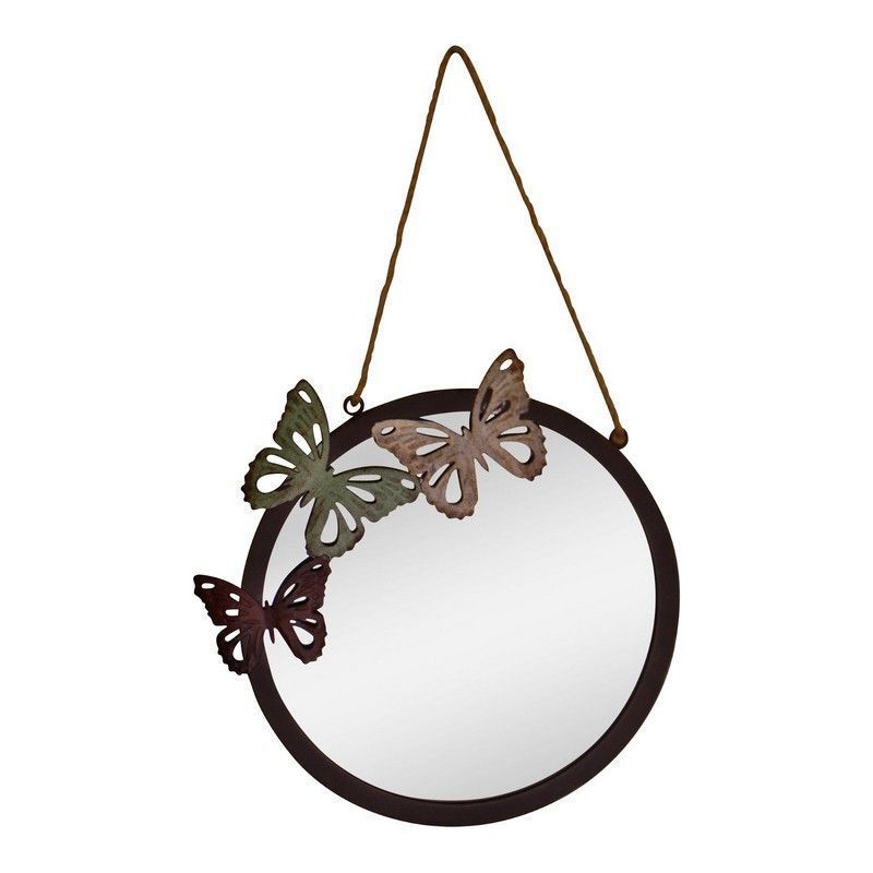 Butterfly Mirror Metal Grey with Rustic Pattern Hanging - 33cm