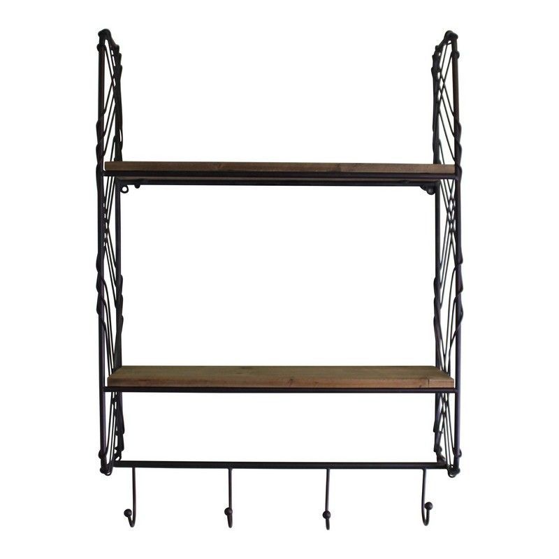 Industrial Shelving Unit Metal & Wood Black 2 Shelves
