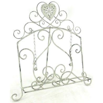 Product photograph of Shabby Chic Recipe Book Holder Metal Cream With Heart Pattern - 39cm from QD stores