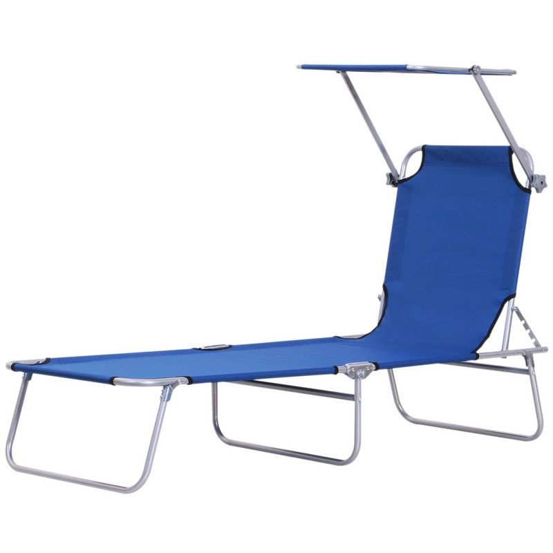 Outsunny Reclining Chair Folding Lounger Seat Sun Lounger with Sun Shade Awning Beach Garden Outdoor Patio Recliner Adjustable