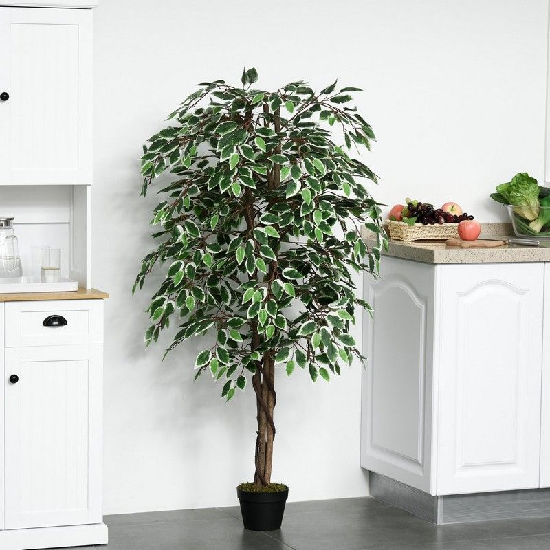Outsunny 160cm/5.2Ft Artificial Ficus Silk Tree With Nursery Pot Decorative Fake Plant For Indoor Outdoor Dcor