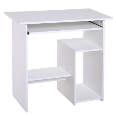 Product photograph of Homcom Compact Small Computer Table Wooden Desk Keyboard Tray Storage Shelf Modern Corner Table Home Office White from QD stores