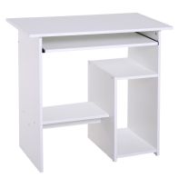 See more information about the Homcom Compact Small Computer Table Wooden Desk Keyboard Tray Storage Shelf Modern Corner Table Home Office White