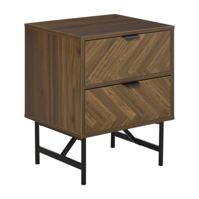 Product photograph of Homcom Side Cabinet Home Organizer With 2 Drawer Unit Herringbone Pattern Walnut Tone from QD stores
