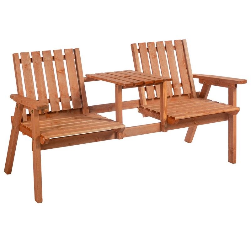 Outsunny 2-Seater Fir Wood Bench w/ Centre Table