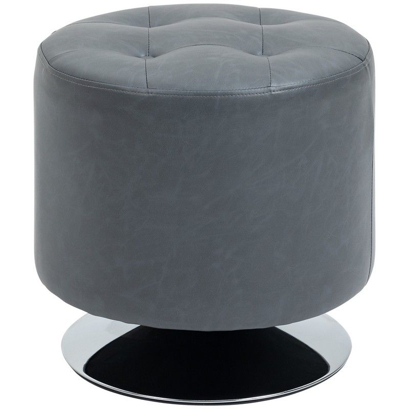 Homcom 360 Swivel Foot Stool Round PU Ottoman with Thick Sponge Padding and Solid Steel Base