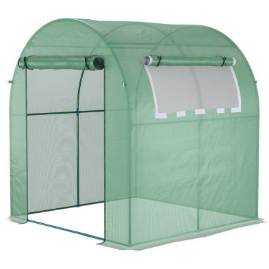 Outsunny Walk In Polytunnel Greenhouse Green House For Garden With Roll Up Window And Door 18 X 18 X 2 M Green