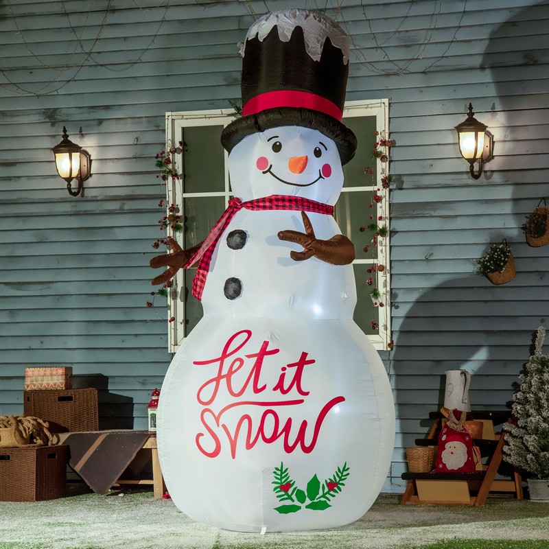 Snowman Inflatable Christmas Decoration White with "Let it Snow" Pattern - 246cm