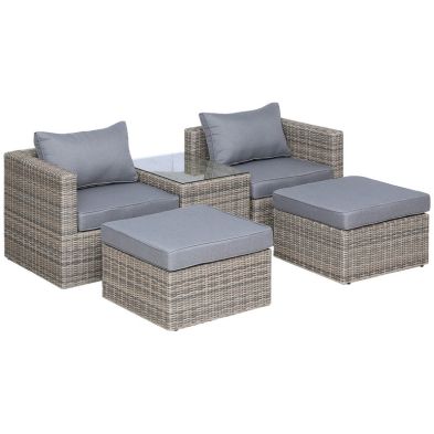 Product photograph of Outsunny 5 Pcs Rattan Garden Furniture Set W Tall Glass-top Table Aluminium Frame Plastic Wicker Thick Soft Cushions Comfortable Outdoor Balcony Home Sofa - Brown from QD stores